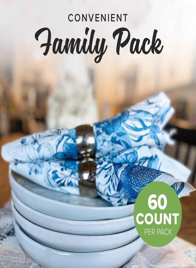 SimuLinen Blue Floral Decorative Dinner Napkins, Disposable Cloth-Like Paper Napkins, Linen Feel, Premium Airlaid Material, Highly Absorbent, Pack of 60 - Image 2